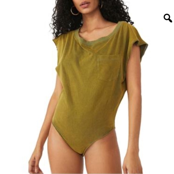 Free People Army green Muscle Shirt Bodysuit Relaxed Fit - Picture 1 of 8
